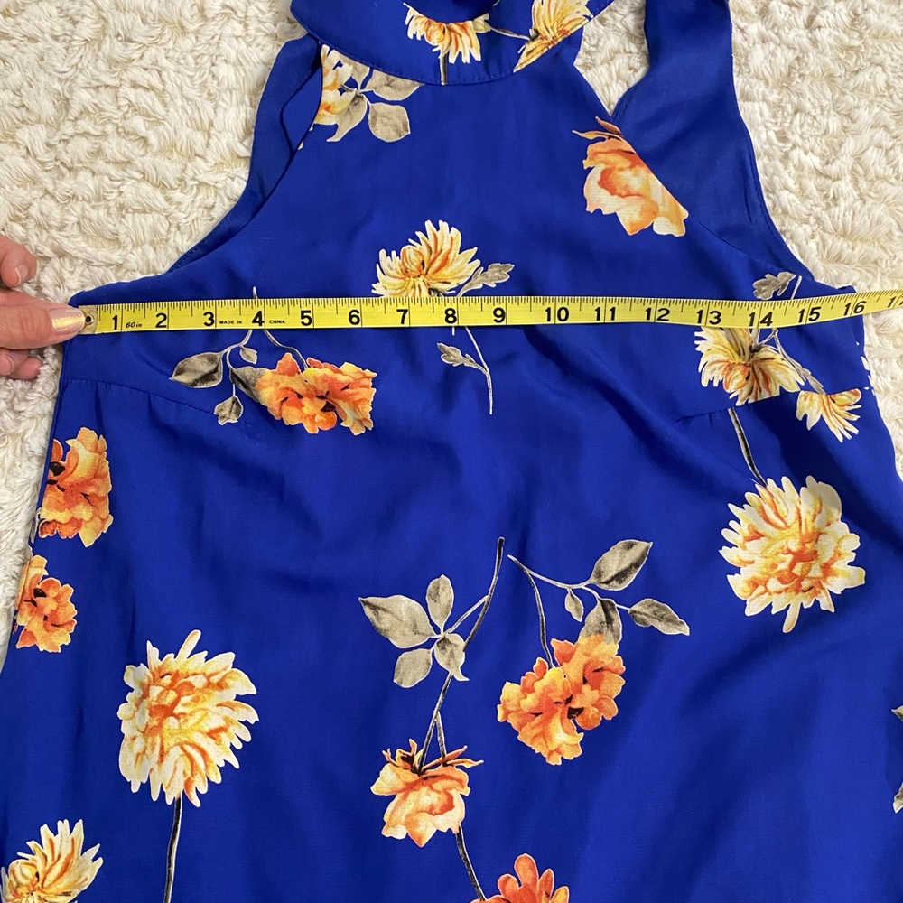 Lulus Royal Blue Floral Summer/Evening/Formal Dress w/ Halter Neck & Open Back - Picture 6 of 7